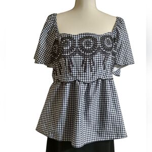 Navy and White Gingham Women's Top